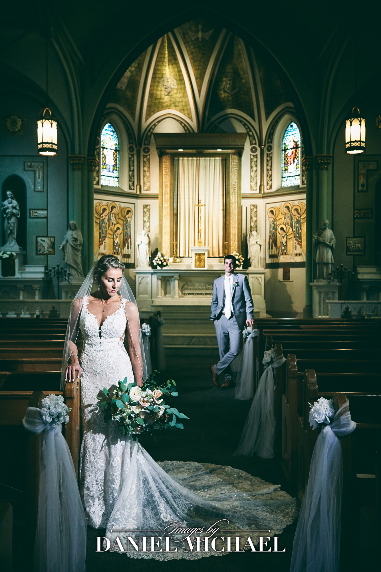 Cincinnati Wedding Photography: Off-Camera Lighting Capturing Stunning Couple in Church